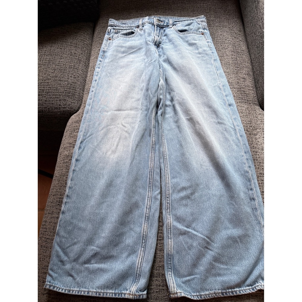 Old Navy Womens 8 Mid-Rise Baggy Wide Leg Jeans Light Wash Denim Cotton Blend